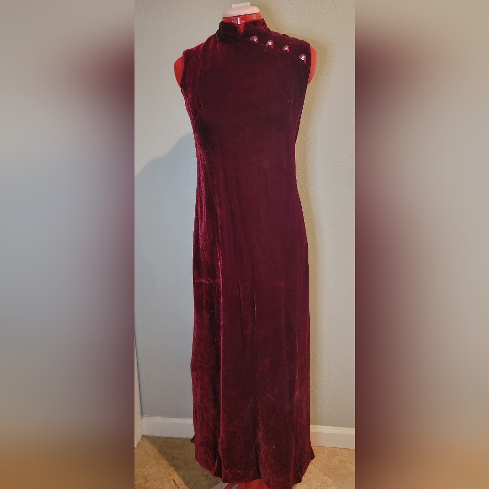 Vintage 1980's Asian Influenced Red Velour Dress